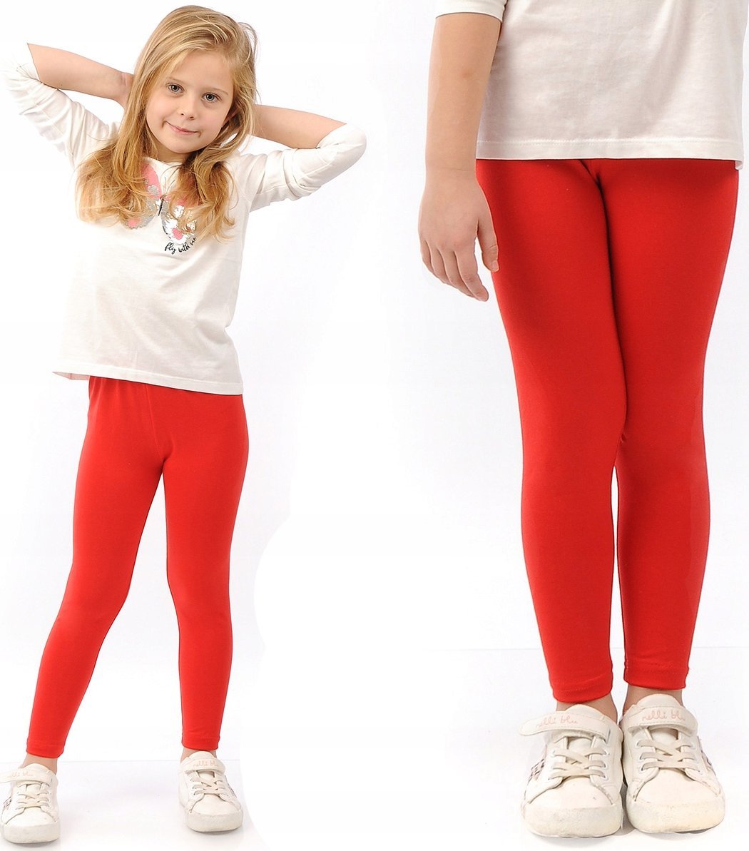 Elastyczne Legginsy Bawełniane Klasyczne Getry Polskie Czerwone 152