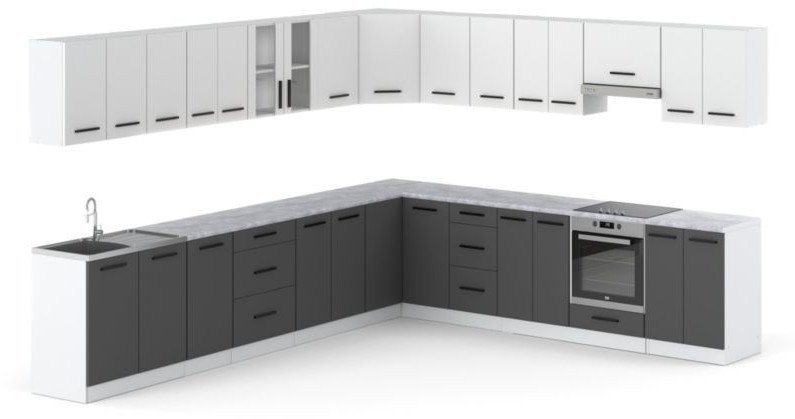 Meble Kuchenne Narożne Szafki Kuchnia Rossa 6.8m Nowoczesna Biała Szara