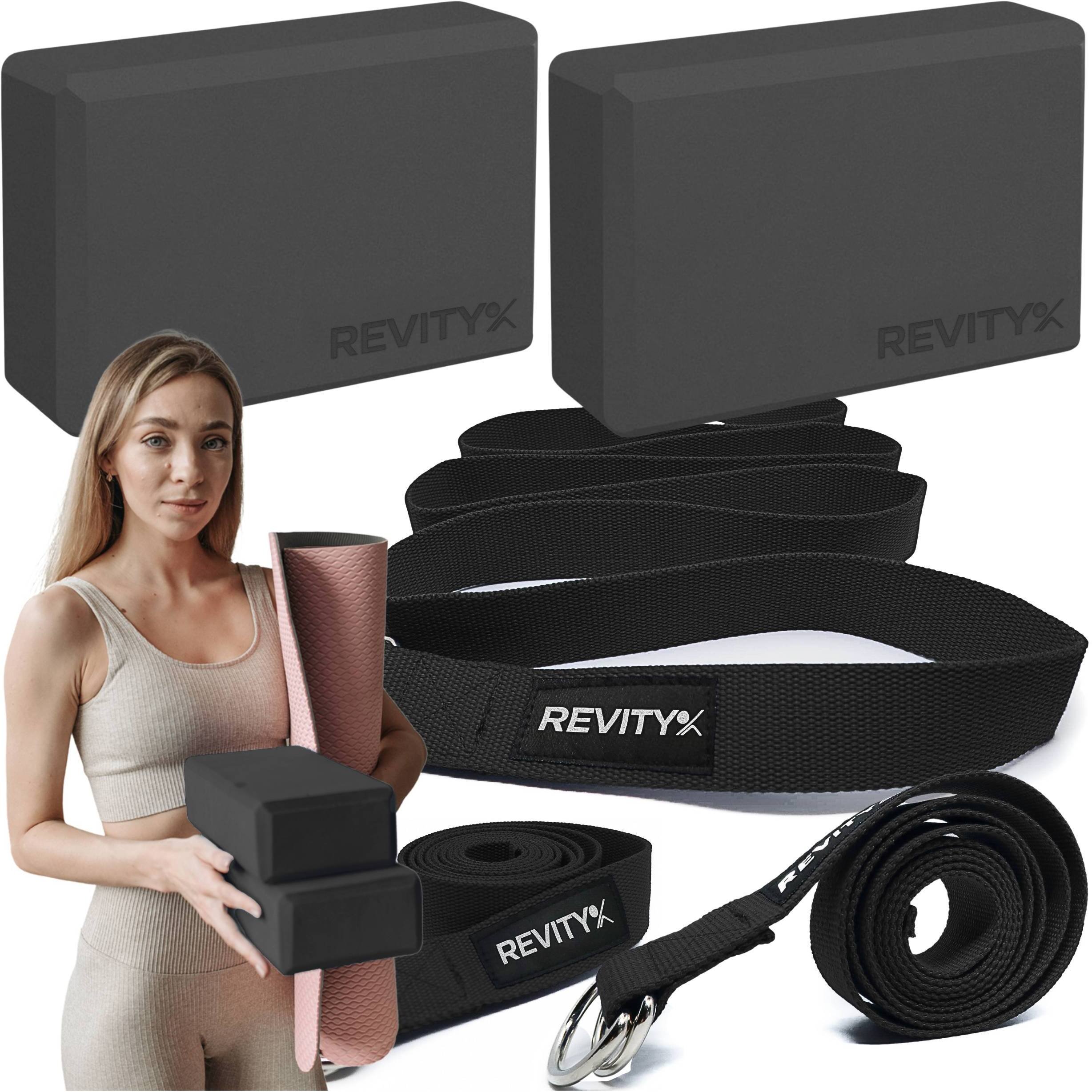 Klocek do jogi, EVA, 23x15x7.5 cm, 2 szt. i pasek do jogi, 3,8x200 cm - zestaw do rozciągania