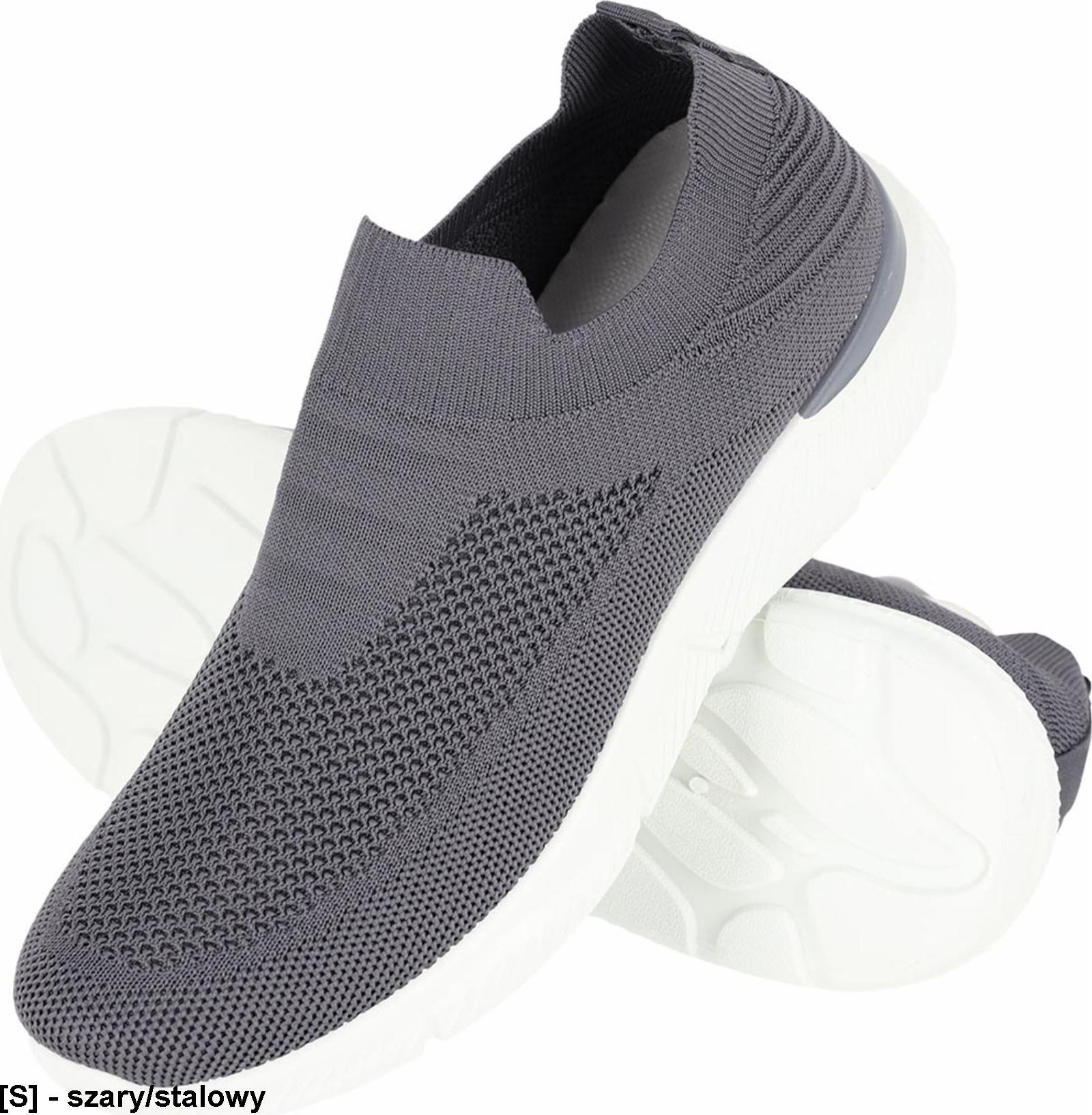 BSSAMI - Półuty sportowe SAMI damskie dziany materiał tekstylny wciągane zakończone ściągaczem podeszwa tworzywo PVC lekkie - szary/stalowy 40