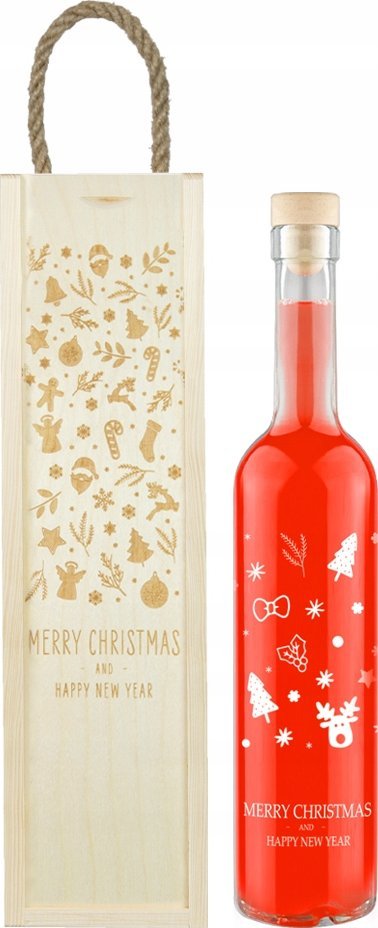 SKRZYNKA DREWNIANA + butelka FUTURA 0,5l z nadrukiem MIKOŁAJ NA ŚWIĘTA