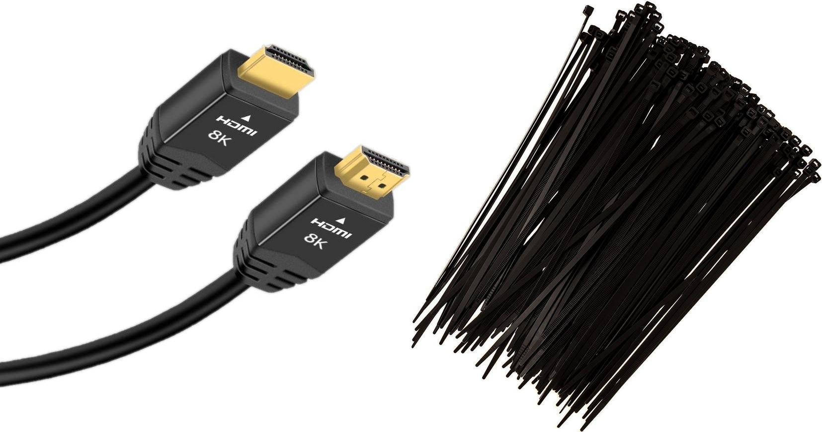 Kabel Mozos Kabel Mozos HDMI - HDMI 3m czarny (HD218K-3M) + Opaska zaciskowa Czarny 100 sztuk (MCABLE-S)