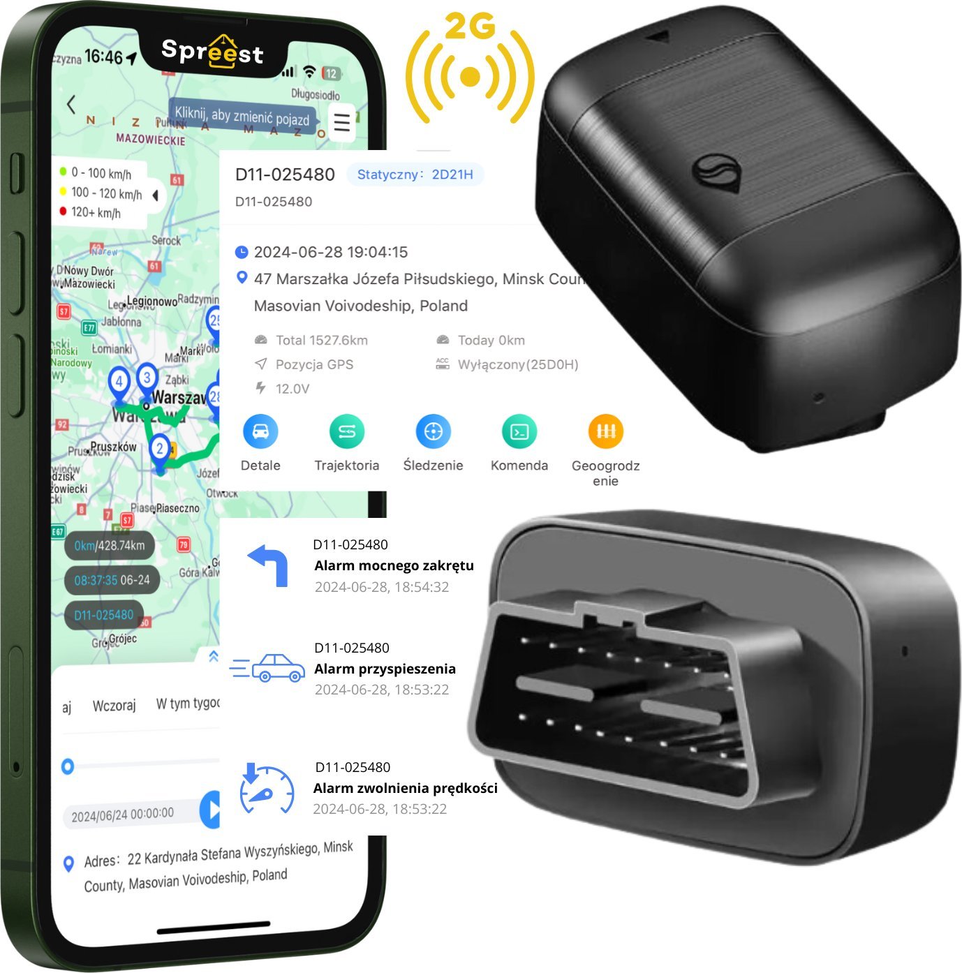 Moduł GPS Spreest LOKALIZATOR GPS GSM GNIAZDO OBD DO POJAZDÓW AUTA SAMOCHODU BEZ ABONAMENTU