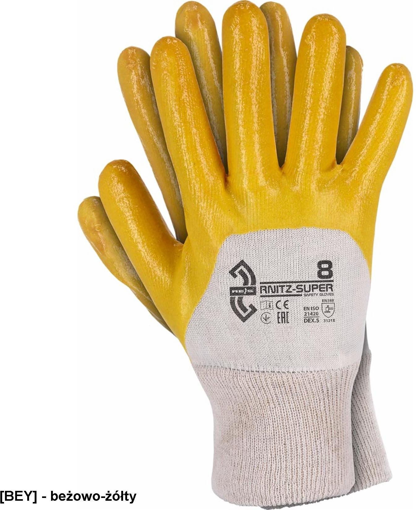 RNITZ-SUPER - Rękawice ochronne powlekane nitrylem, zakończone ściągaczem, dziane 8