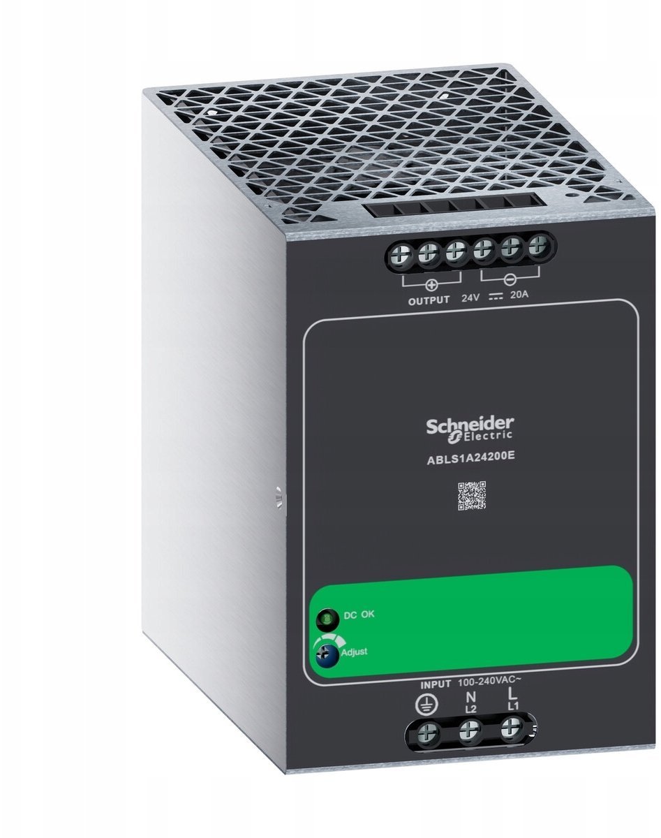 Jednofazowy zasilacz, zasilanie 100…240 V AC, wyjście 24 V DC, 480 W, DIN-rail, IP20, Easy Modicon ABL2, ABLS1A24200E