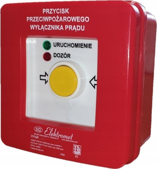 Elektromet Przycisk ppoż. n/t 4 tory prądowe 12A R-Z samoczynny diody czerw/ziel 230V AC/230V AC PPWP-4s A/4 904412