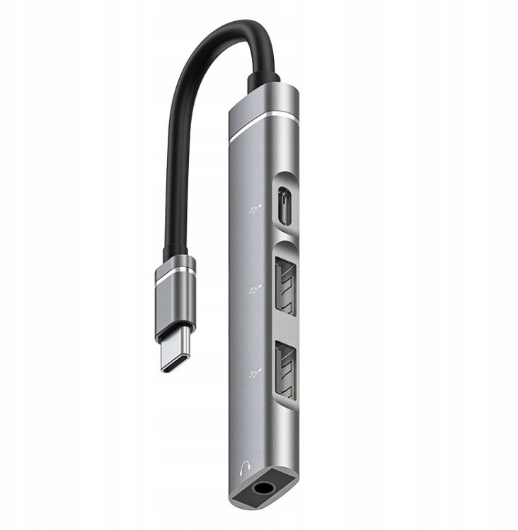 Adapter 4w1 HUB USB-C USB 2.0 Jack 3,5mm