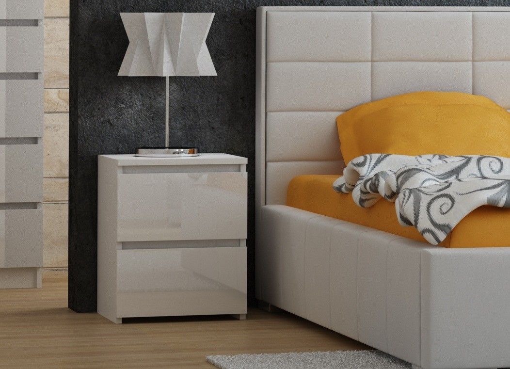 Topeshop Szafka stolik nocny 2 szuflady biały połysk /m2 (M2 BIEL POŁYSK FRONT)