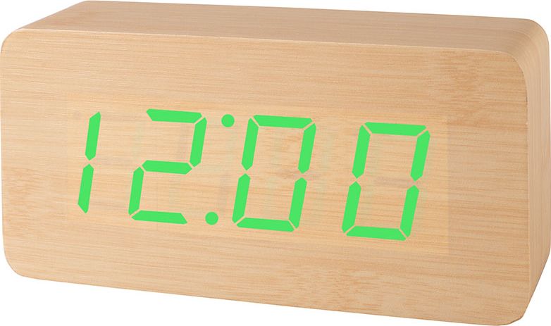 Xonix XONIX GHY-015YK Budzik na baterie, temperatura, godzina, data, 3 x alarmy, drewniana obudowa