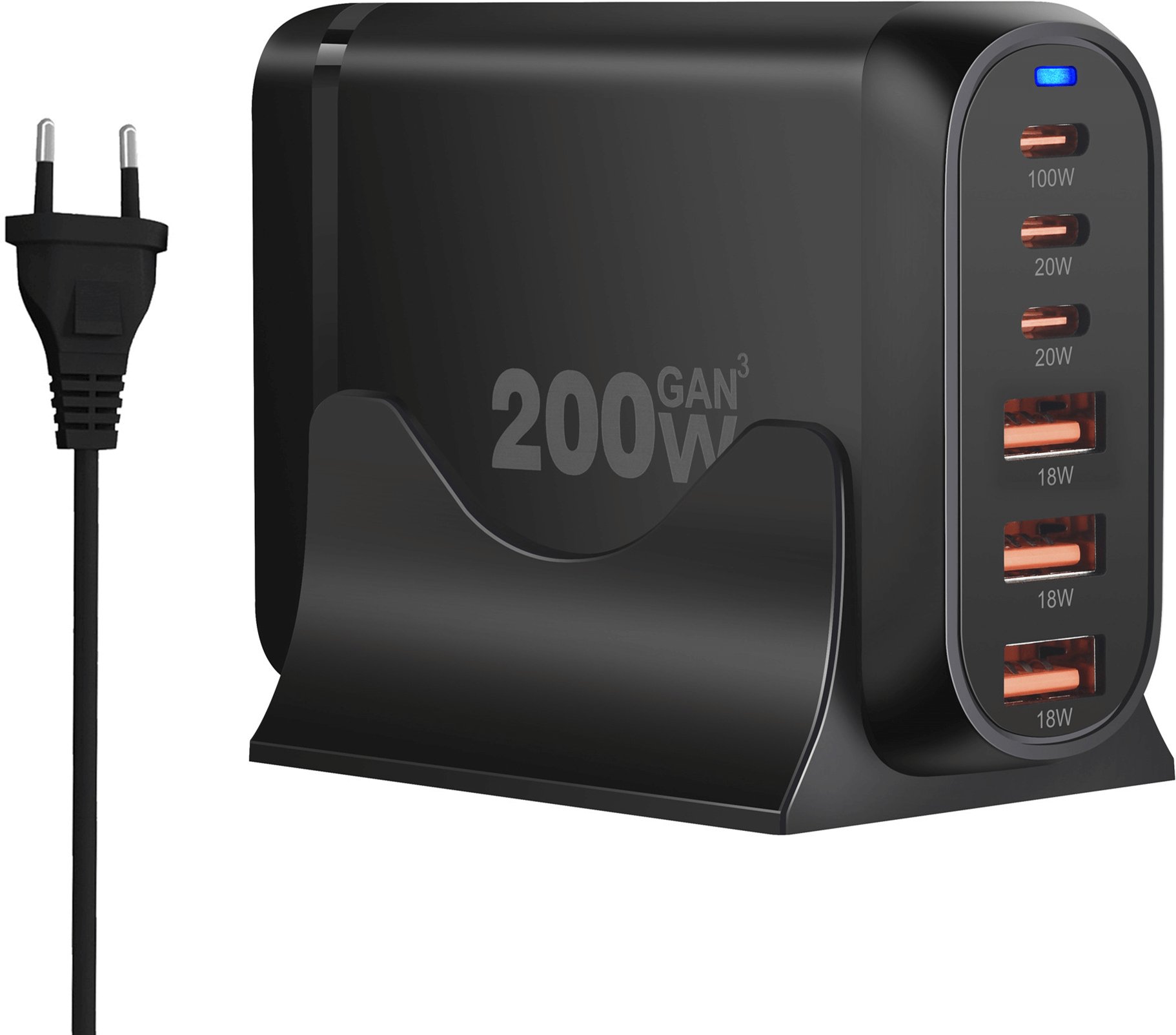 SZYBKA ŁADOWARKA GaN 200W PD 3x USB C 3x QC 3.0 DO LAPTOPA IPHONE 100W MAC