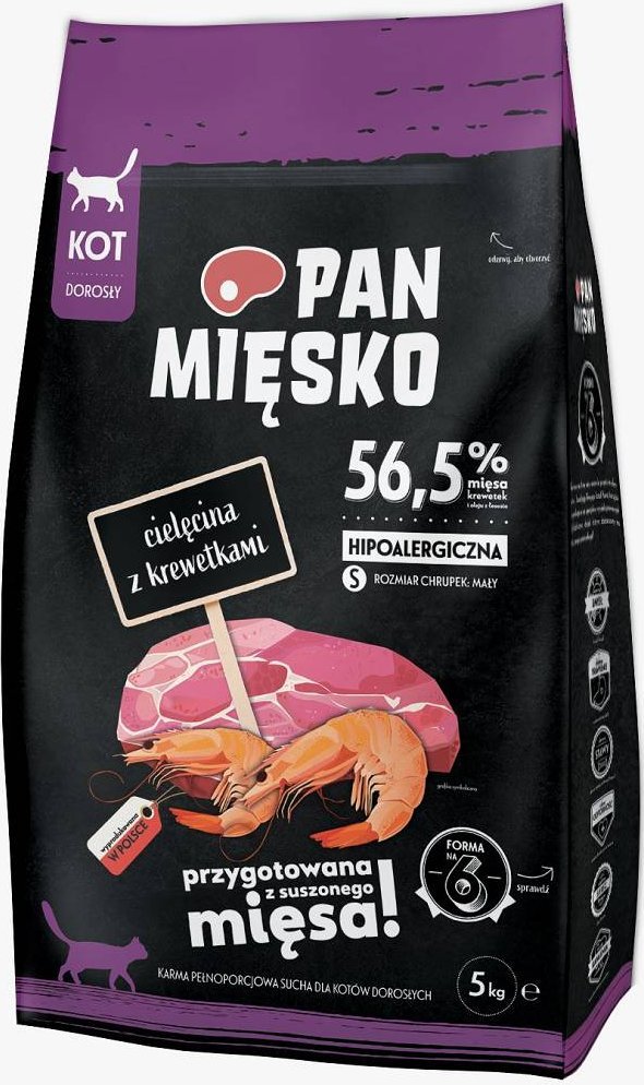 Pan Mięsko Karma sucha dla kota Cielęcina z krewetkami (dorosły) chrupki S 5kg