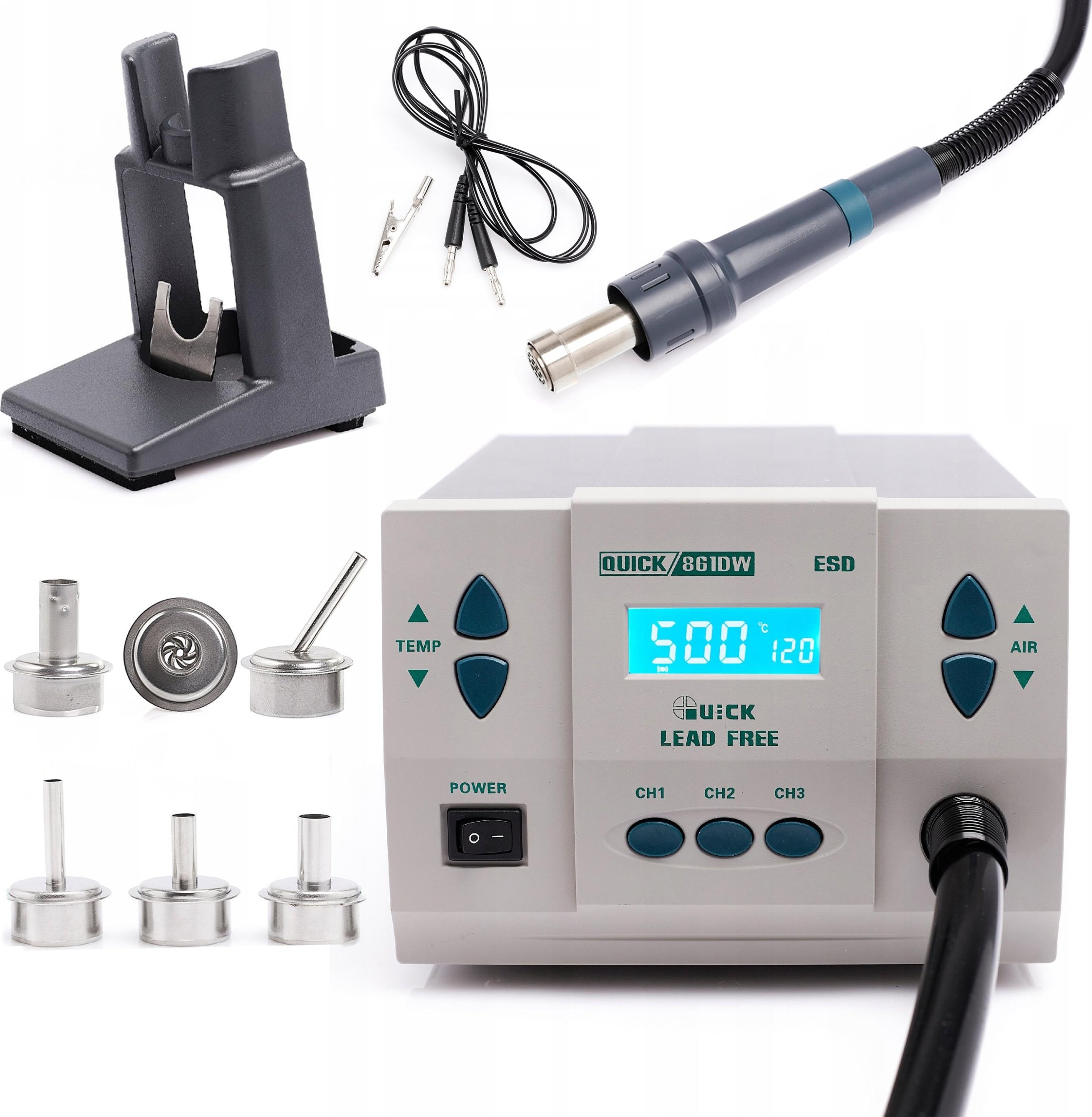 Zestaw Profesjonalna Stacja Lutownicza Hot-Air Quick 861DW 1000W 5 Dysz
