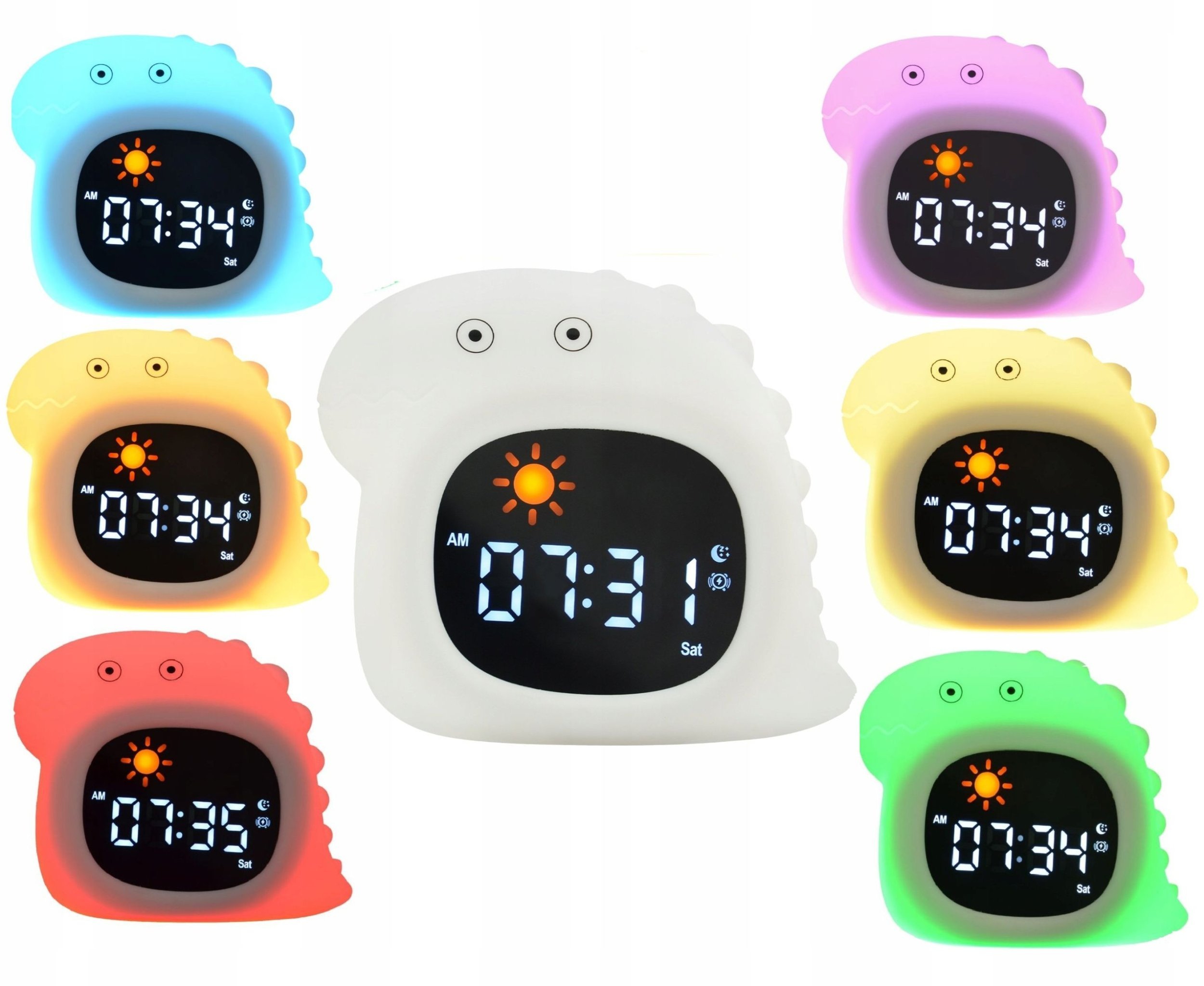 Lampka Nocna Silikon Zegar Budzik Data Muzyka Oświetlenie RGB LED 1800mAh / JL-826 / Dinozaur