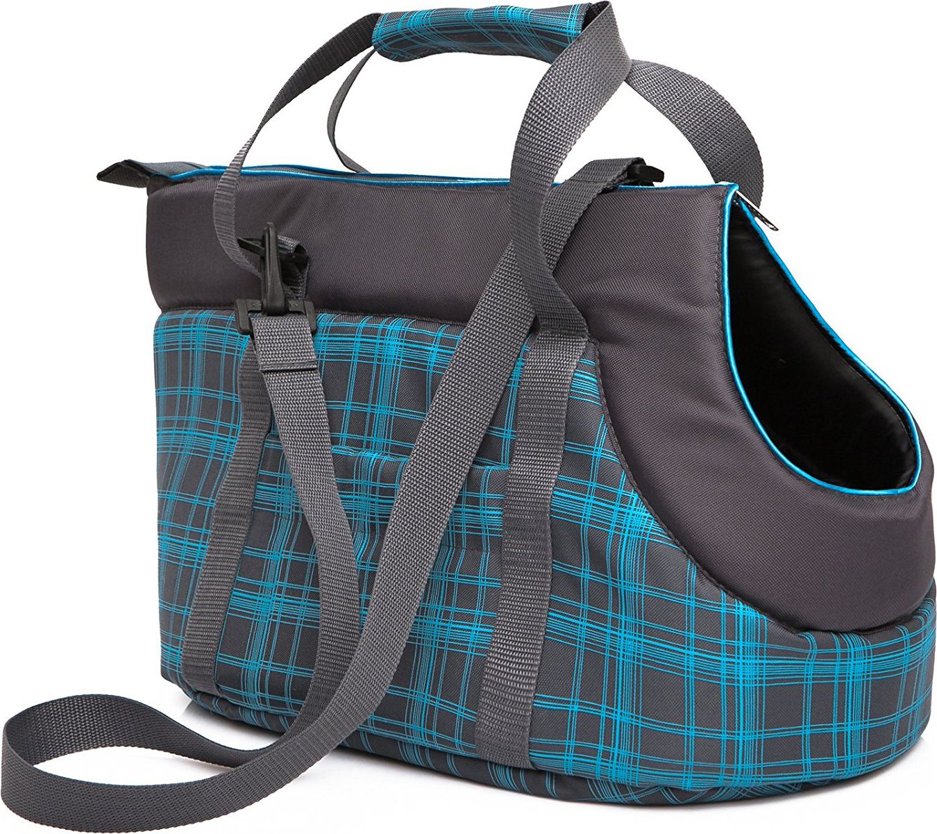 Hobbydog R2 Torba Transportowa Grafit W Niebieską Kratkę