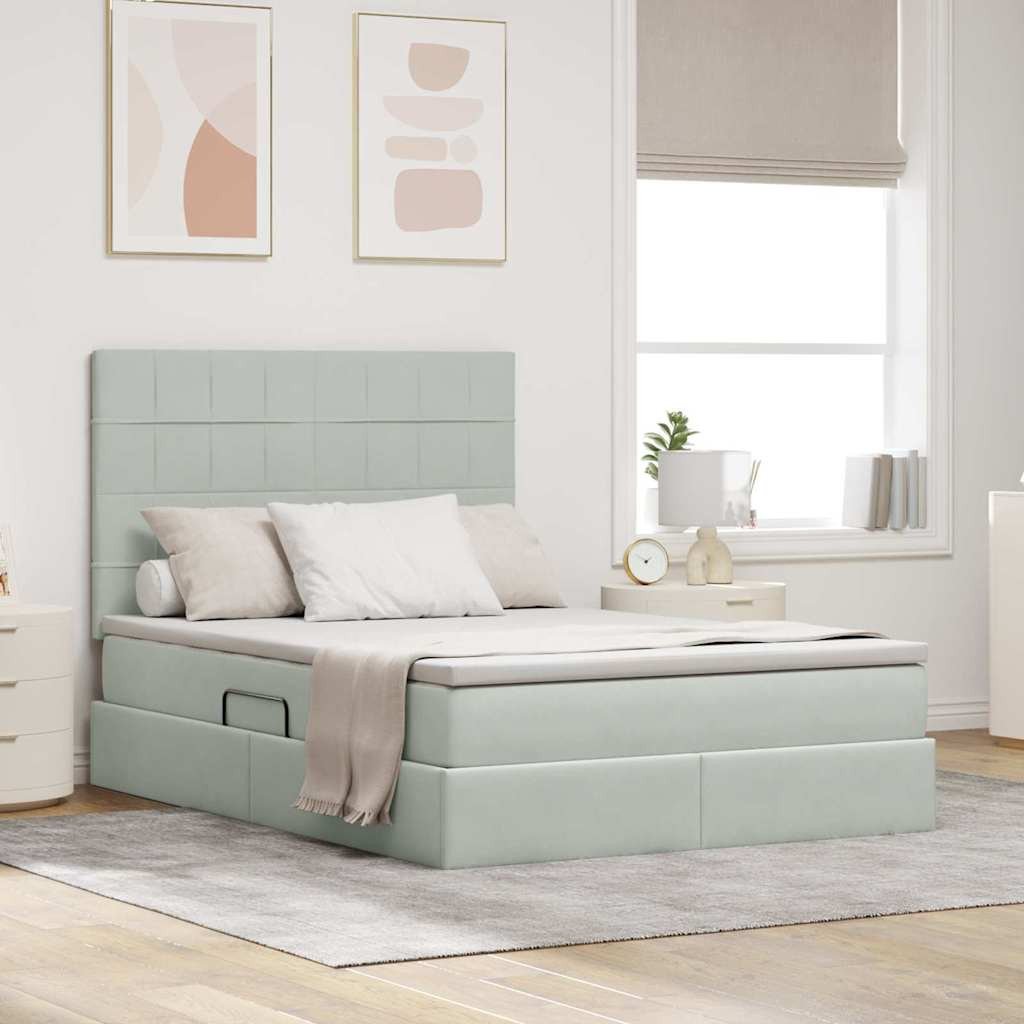 vidaXL Łóżko z światła LED jasnoszary 140 x 190 cm aksamit