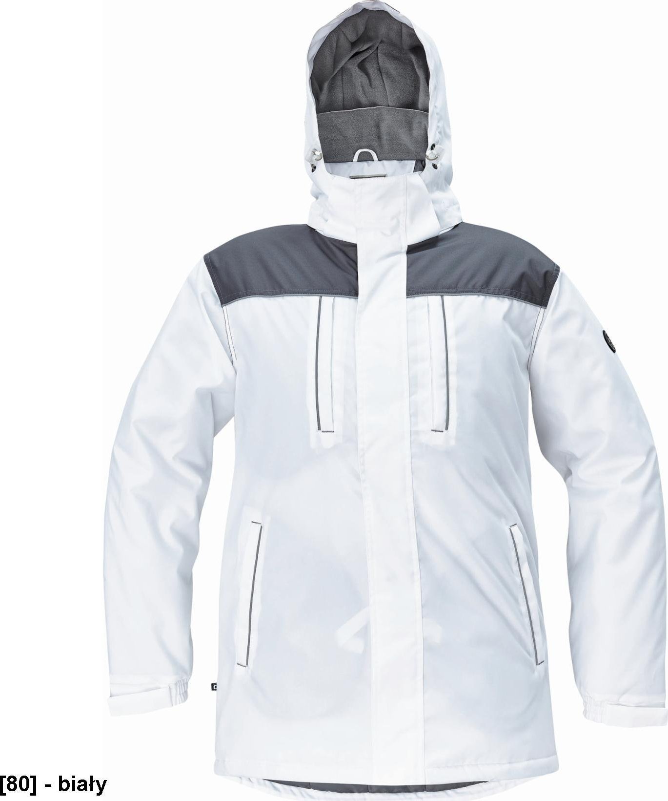 CERVA CREMORNE parka - męska zimowa parka, stały kaptur, przedłużony tył, 100% poliester - biały XXL