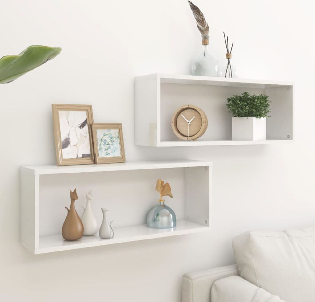 vidaXL Półki ścienne, 2 szt., wysoki połysk białe, 60x15x23 cm, płyta