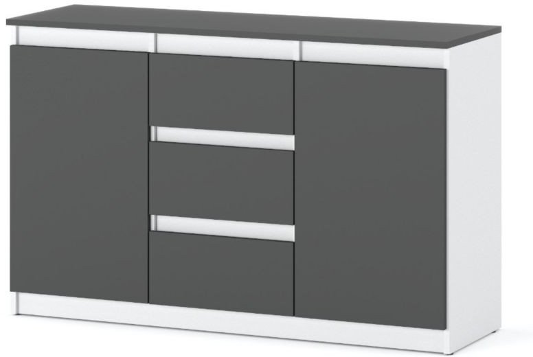 Komoda Do Salonu Nowoczesna 120cm Agnes Plus 3 Szuflady Biała Szara Mat
