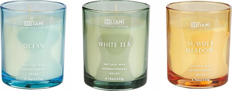 Beliani 3 świece zapachowe sojowe morski/ biała herbata/ letnia polana SHEER JOY