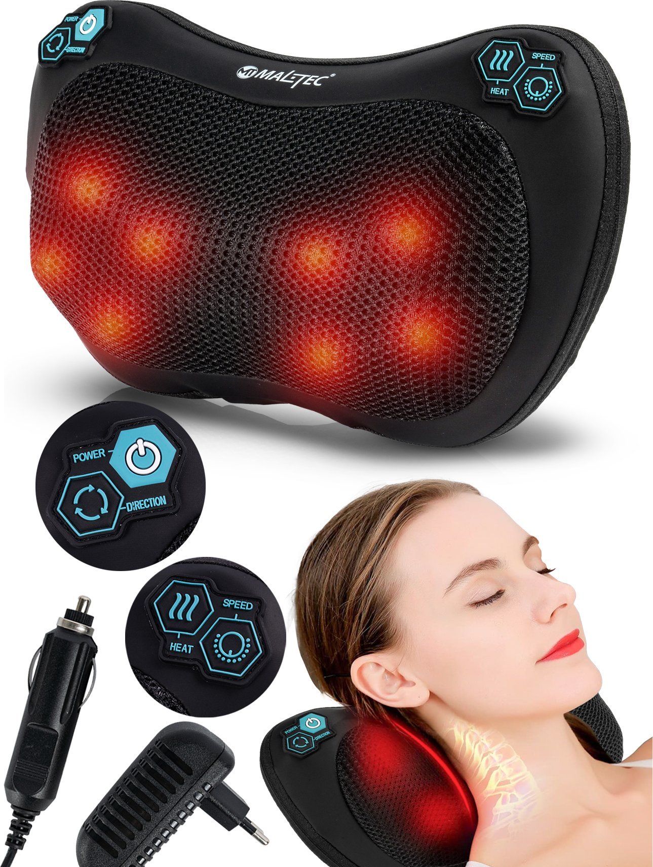 Maltec Masażer Poduszka Masująca Shiatsu Do Pleców Karku Nóg Ciała Grzejący
