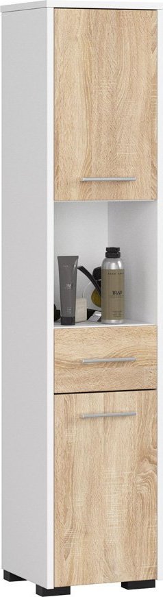 Elior Skandynawski regał łazienkowy biały + dąb sonoma - Orraro 3X