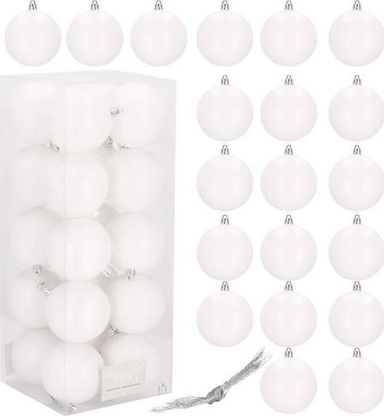 Springos Bombki choinkowe 20 szt. biały 8 cm zestaw choinkowy UNIWERSALNY
