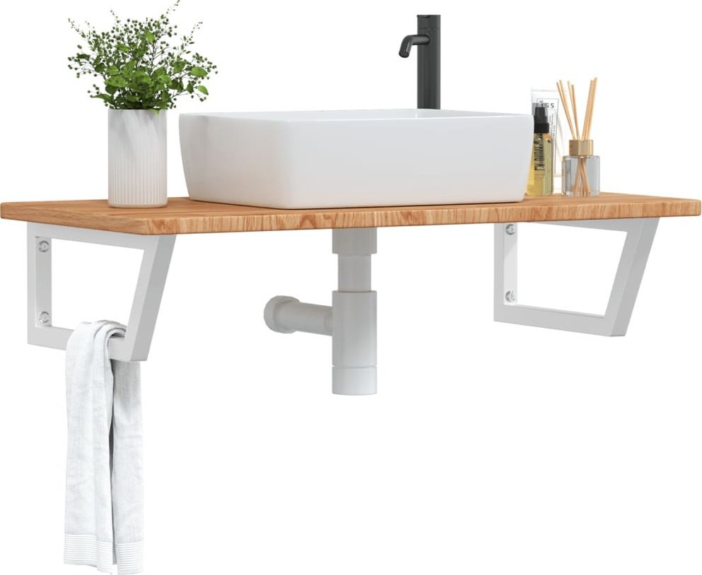 vidaXL Półka ścienna pod umywalkę, stal i lite drewno dębowe