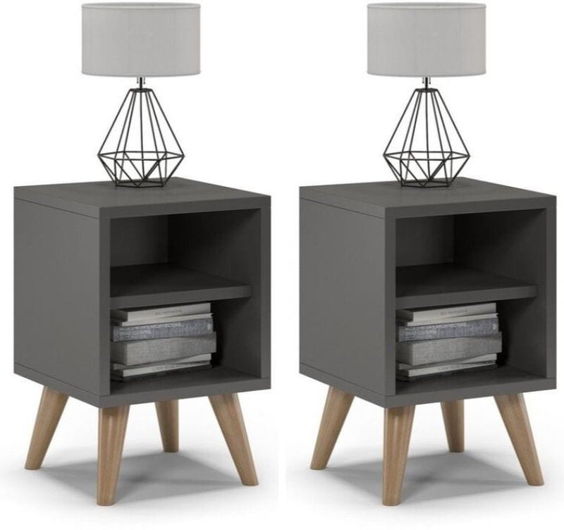 Szafki nocne, 2 sztuki, otwarte, SKAND, 30x30x45 cm, grafit, mat