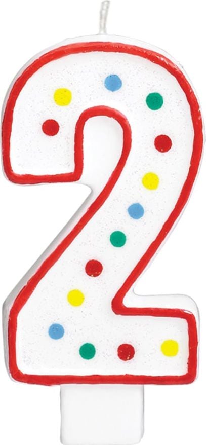 AMSCAN Świeczka cyferka w kropeczki dwa 2 - 13 cm - 1 szt. uniwersalny