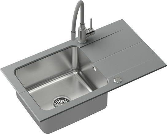 Zlewozmywak Steiner EDWARD 111 Fusion szary 780*440 z syfonem manualnym w zestawie z baterią Maggie
