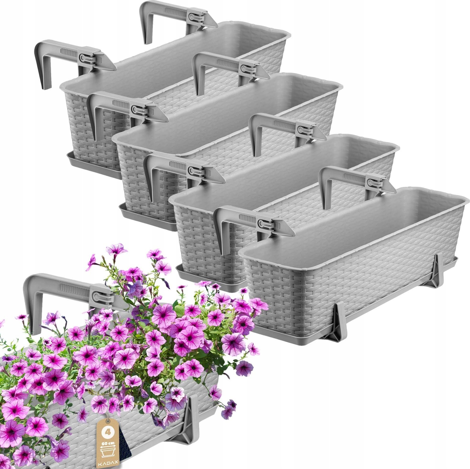 Kadax KADAX 4x Skrzynka Balkonowa Doniczka 60cm Uchwyty