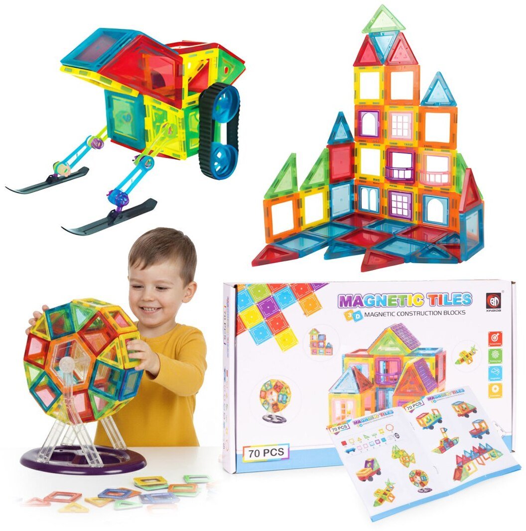 Klocki magnetyczne konstrukcyjne domek autko karuzela 70 elementów EDUKAMP