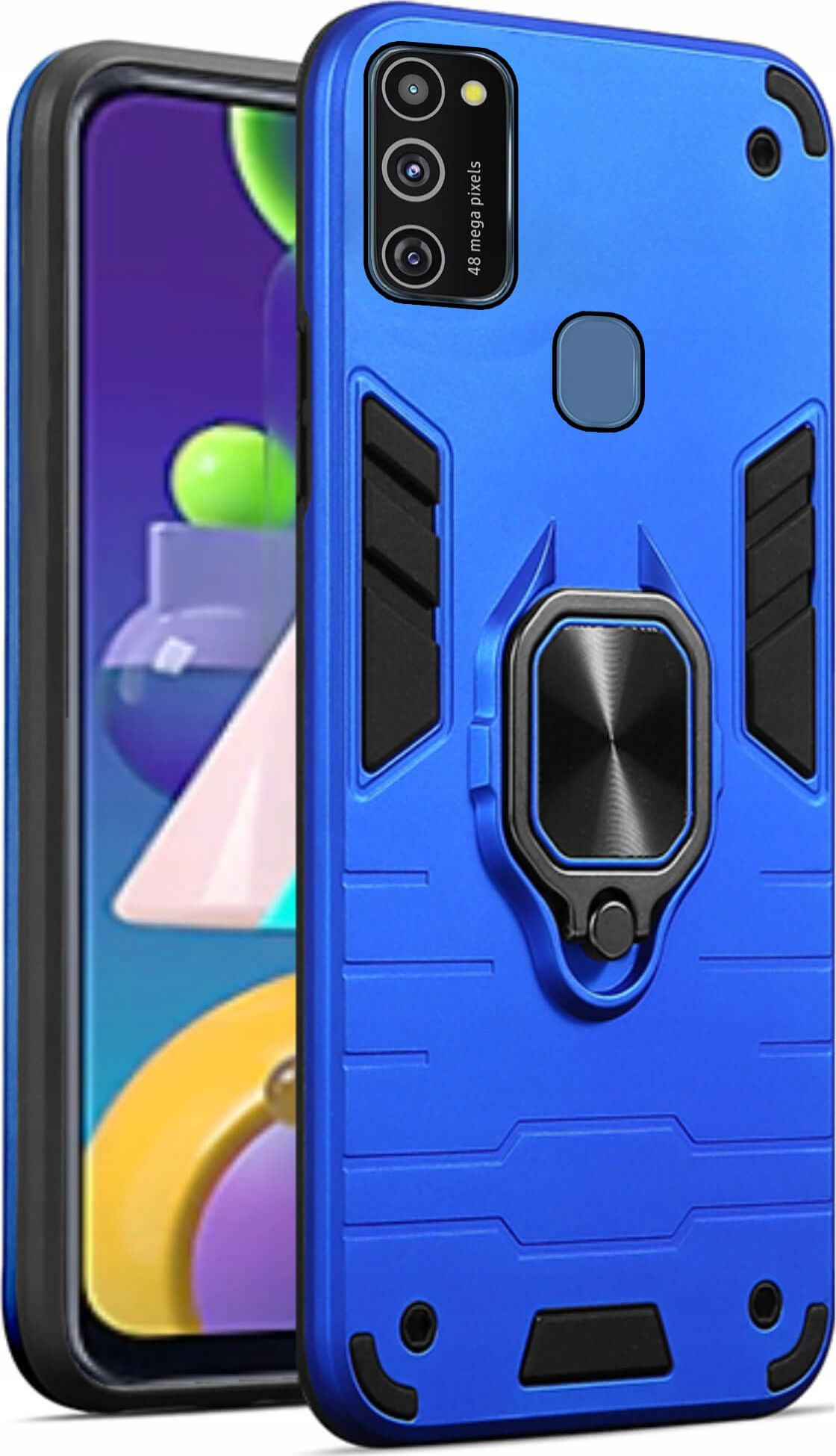 etumi Etui Pancerne Do Samsung Galaxy M21 Obudowa Ring Wzmocnione Hybrydowe Etui Ochronne Futerał Armor Pokrowiec Magnes Armr0014