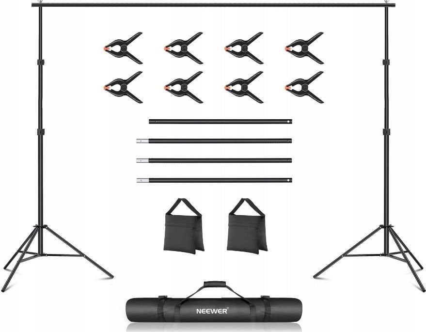 ZESTAW Atelier Uchwyt DO TEŁ TŁA 3x2,1 m STATYW BELKA 8x KLIPS Torba NEEWER NK-ST0204