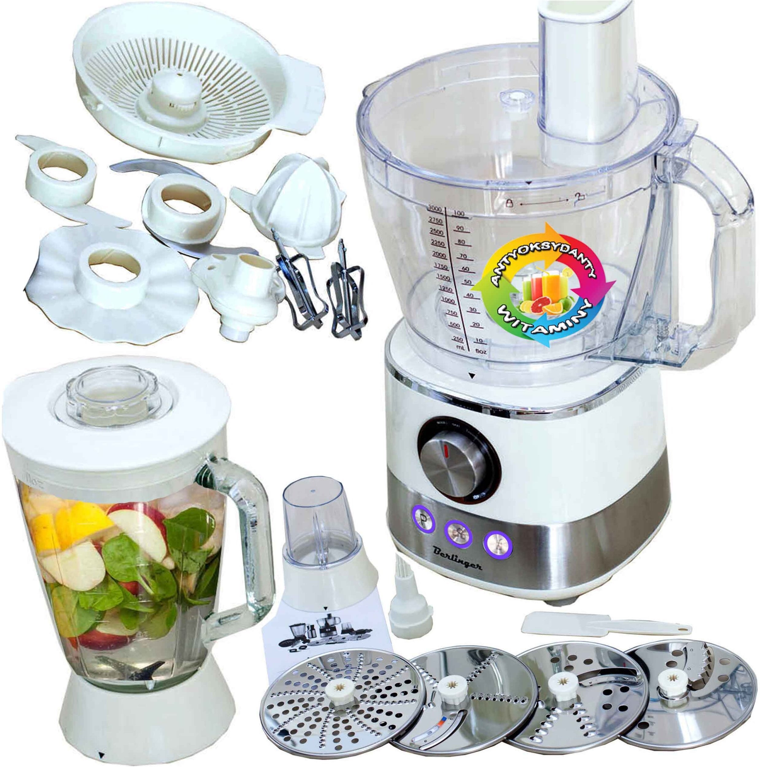 Robot kuchenny wielofunkcyjny 1600W malakser szatkownica wyciskarka blender