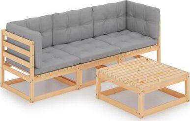 vidaXL 4-cz. zestaw wypoczynkowy do ogrodu, z poduszkami, lita sosna