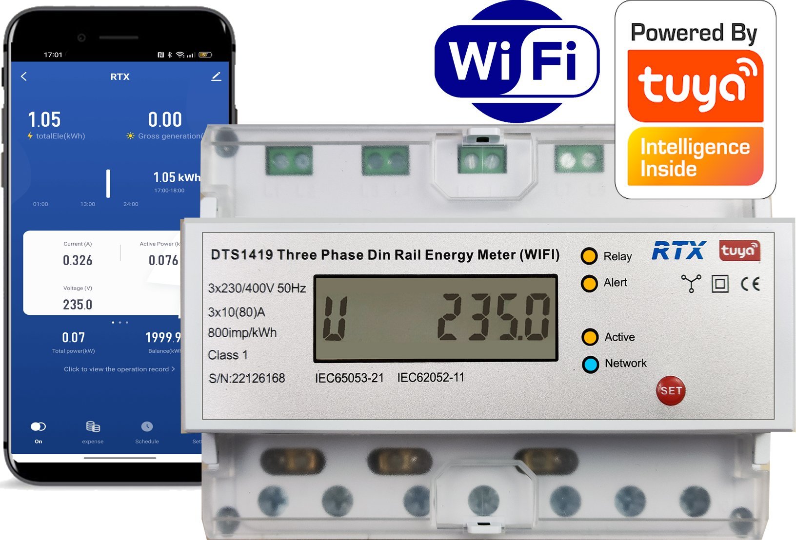 Licznik Energii Prądu 3 Fazy do 80A TUYA WiFi 2 kierunkowy PV