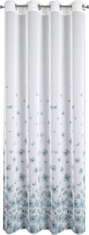 Eurofirany Zasłona na przelotkach w kwiaty SANDREA 140X250 biała + turkusowa