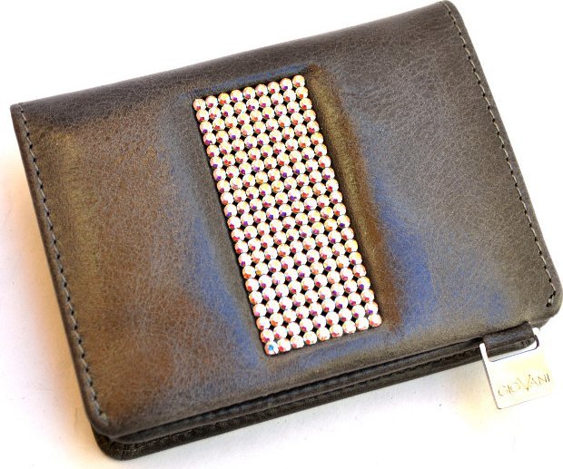 Swarovski CV 100 wizytownik skórzany szary z kamieniami swarovskiego cv 100