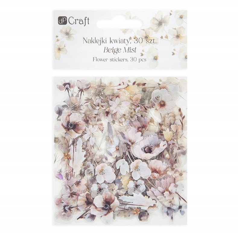 Aklejki PET kwiaty beige mist 30szt
