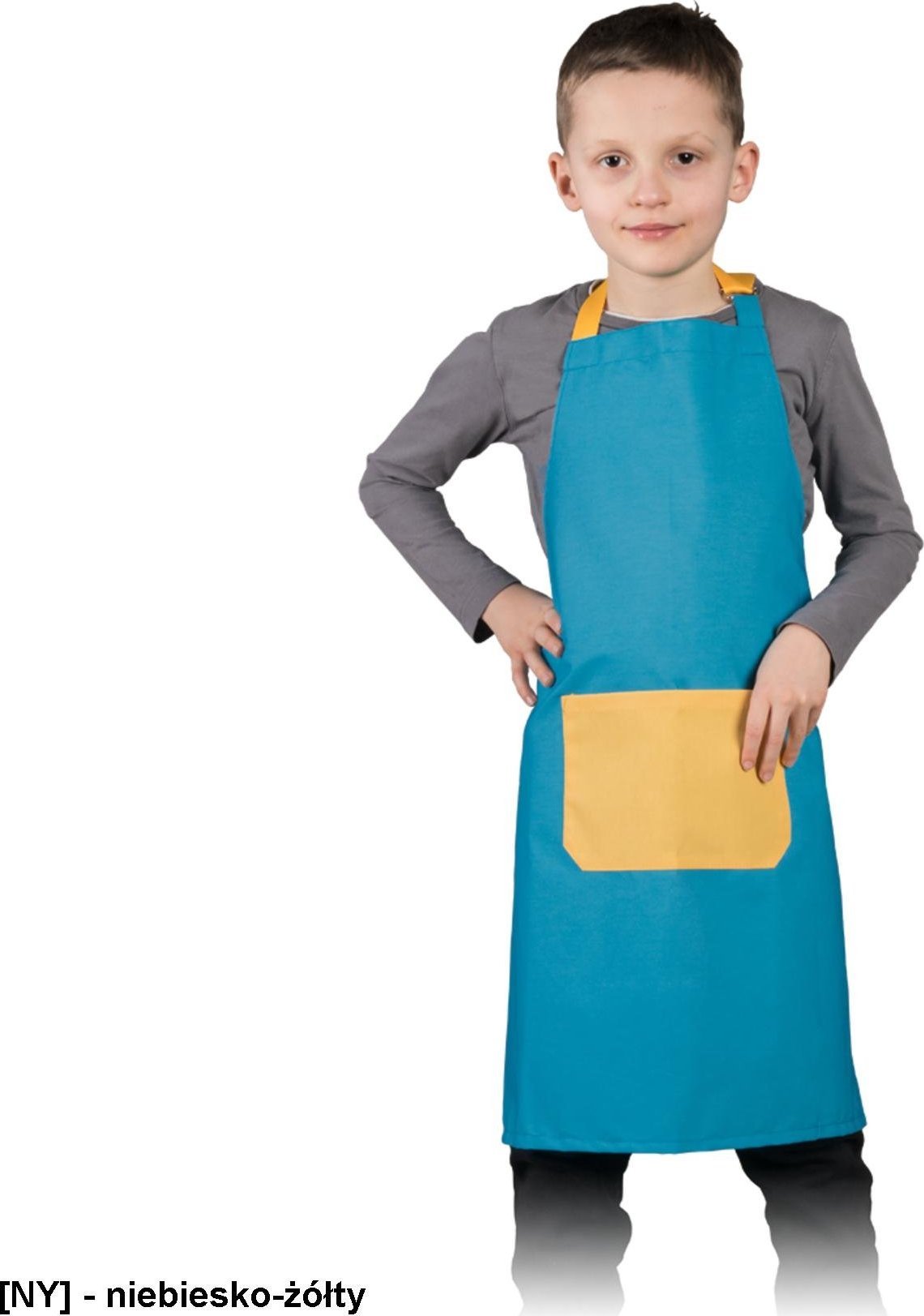 R.E.I.S. FKINDER - fartuch dla dzieci, 50% poliester, 50% bawełna, 180 g/mcm, - niebiesko-żółty - 45x55cm, 55x68cm. 45x55 cm