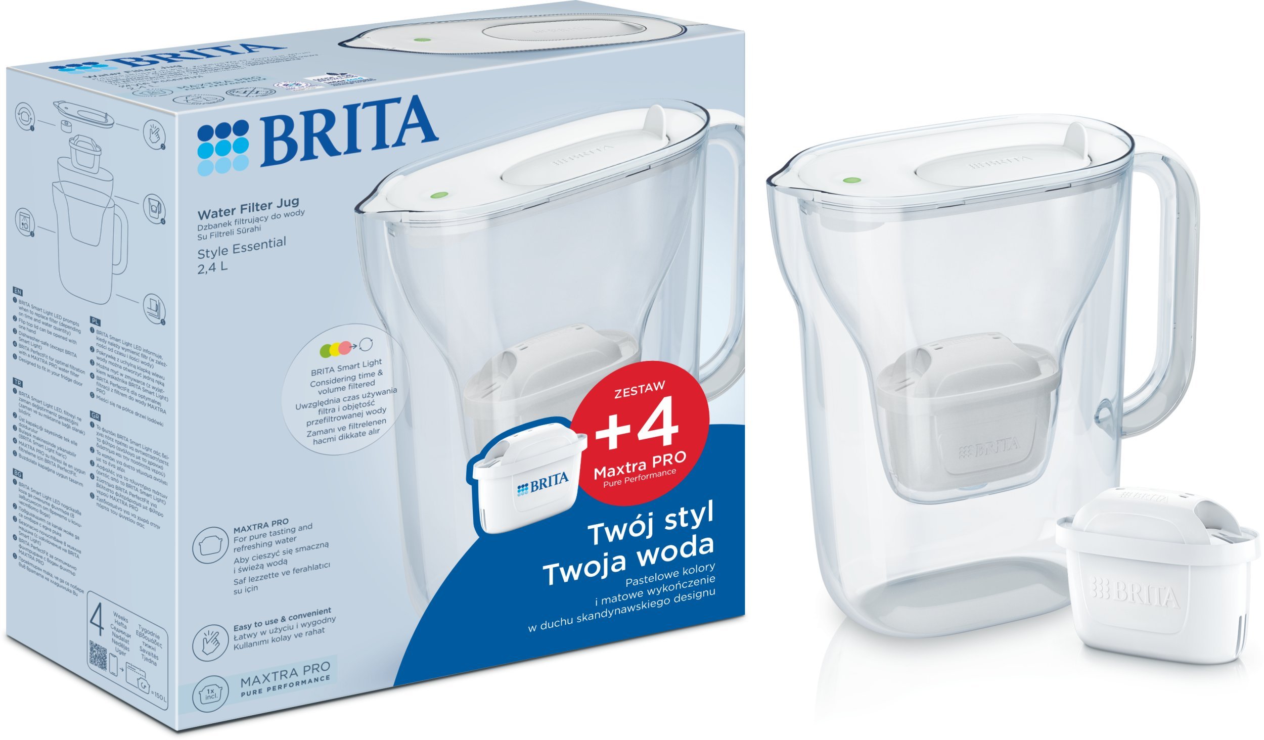 Dzbanek filtrujący Brita Style Essential biały + 4 Filtry MX Pro Pure Performance