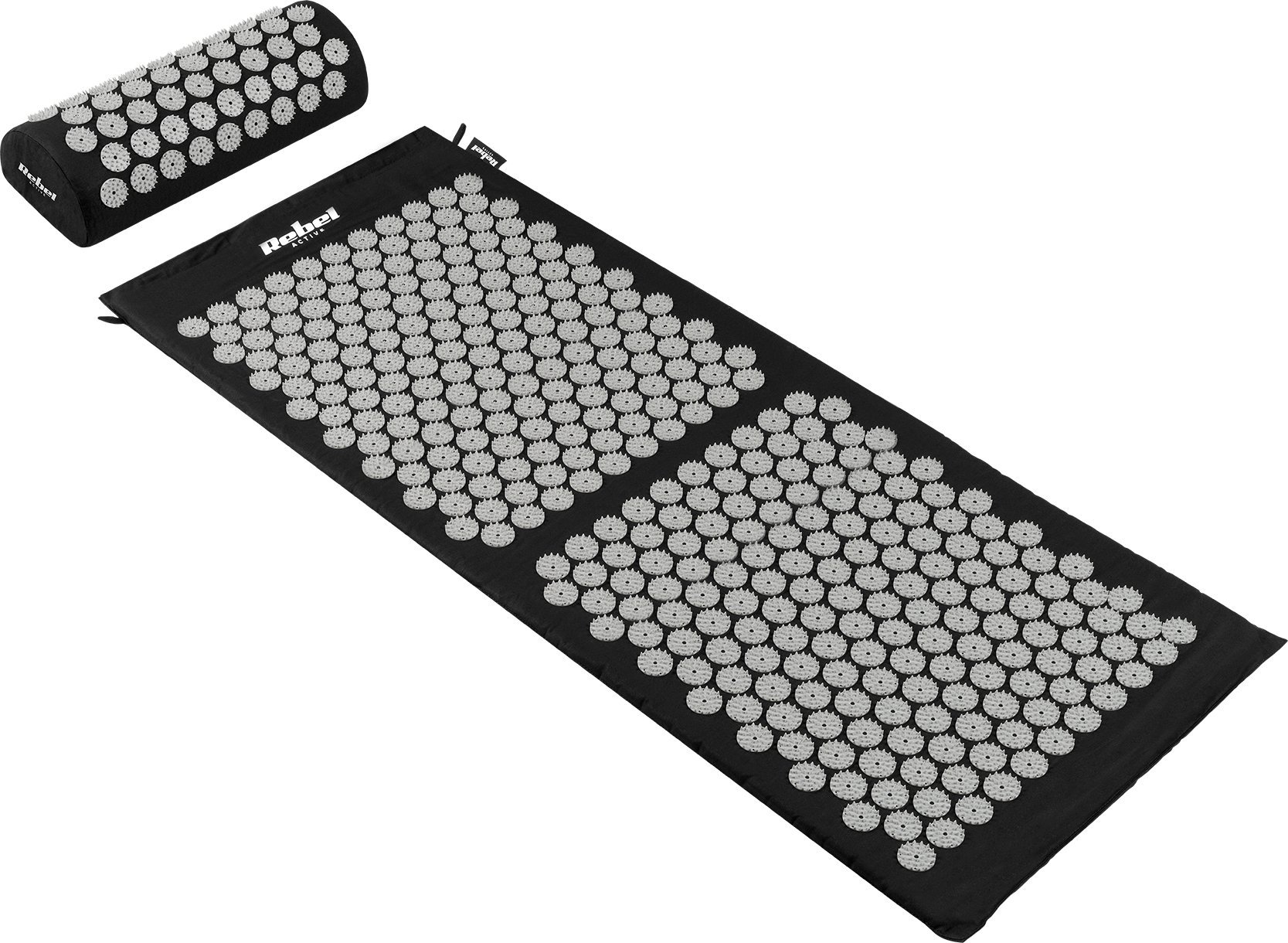 Mata zdrowotna z kolcami do akupresury z poduszką, 110x42cm, XL, szare kolce, Rebel Active