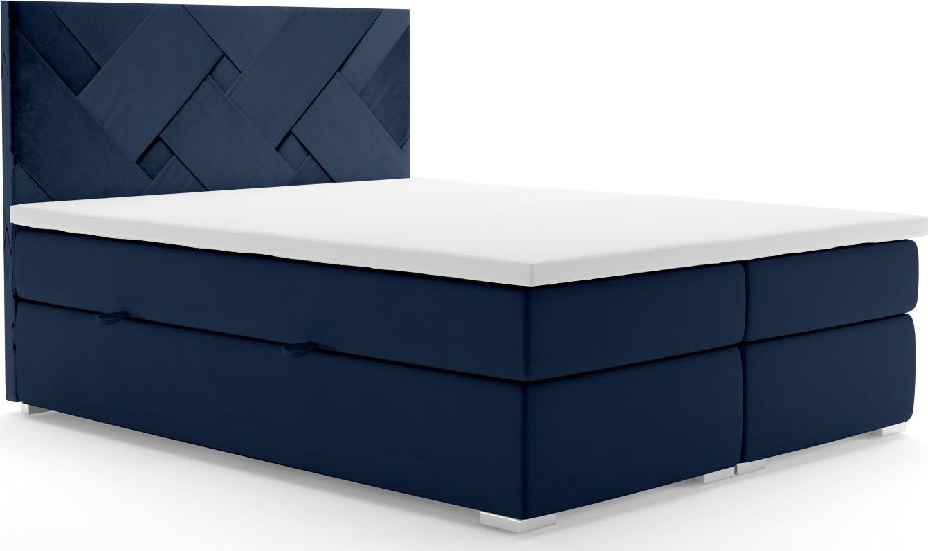 LAVERTO Łóżko kontynentalne FEZ 160x200 granatowe velvet z pojemnikiem