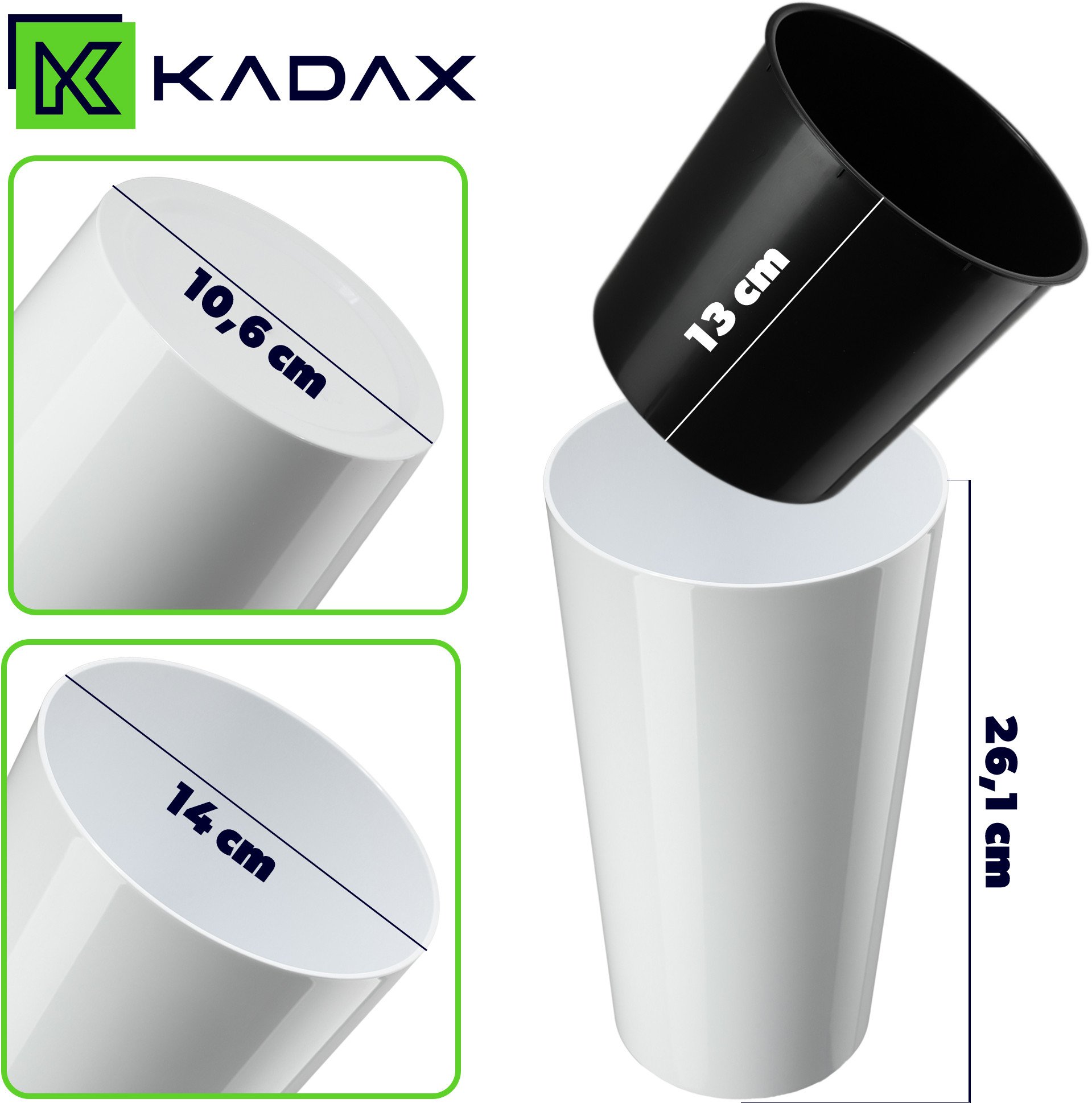 KADAX Doniczka Donica Na Kwiaty 36cm Osłonka Z Wkładem Kwietnik Plastikowa Biała