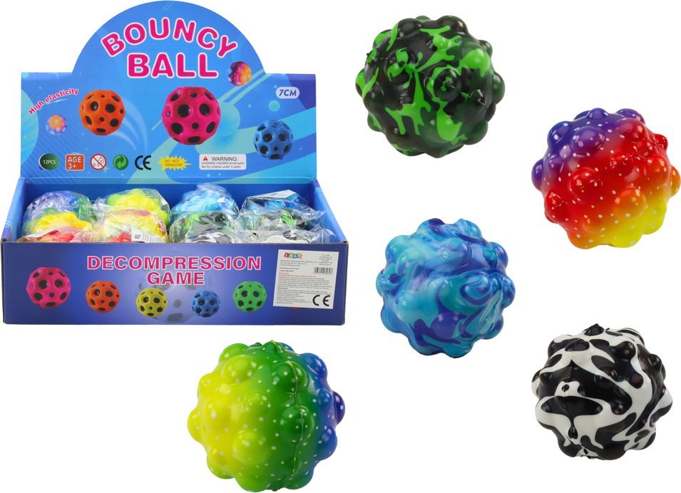LeanToys Piłeczka Do Odbijania Ugniatania z Wypustkami Kolorowa 6,5cm