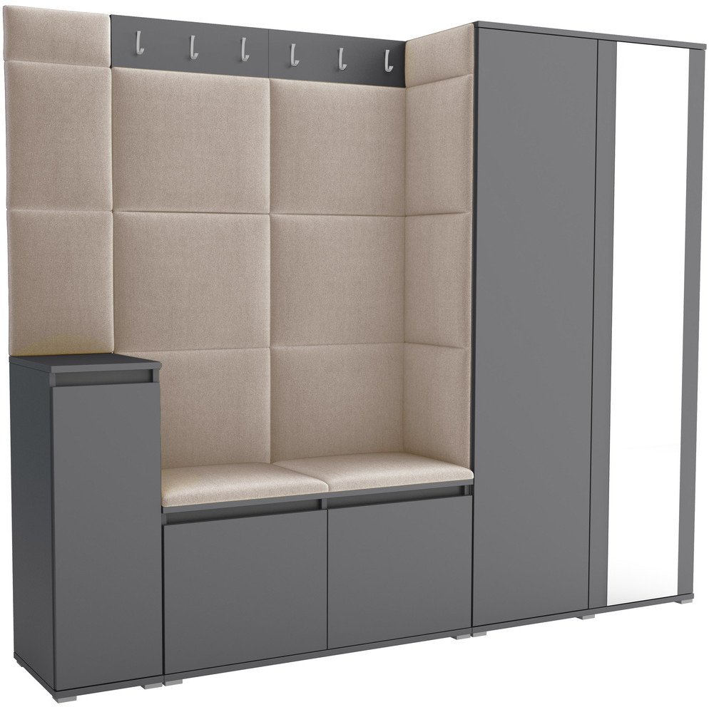 Tapicerowana garderoba Noris VIII z lustrem - kolor antracyt + tkanina Trinity 04