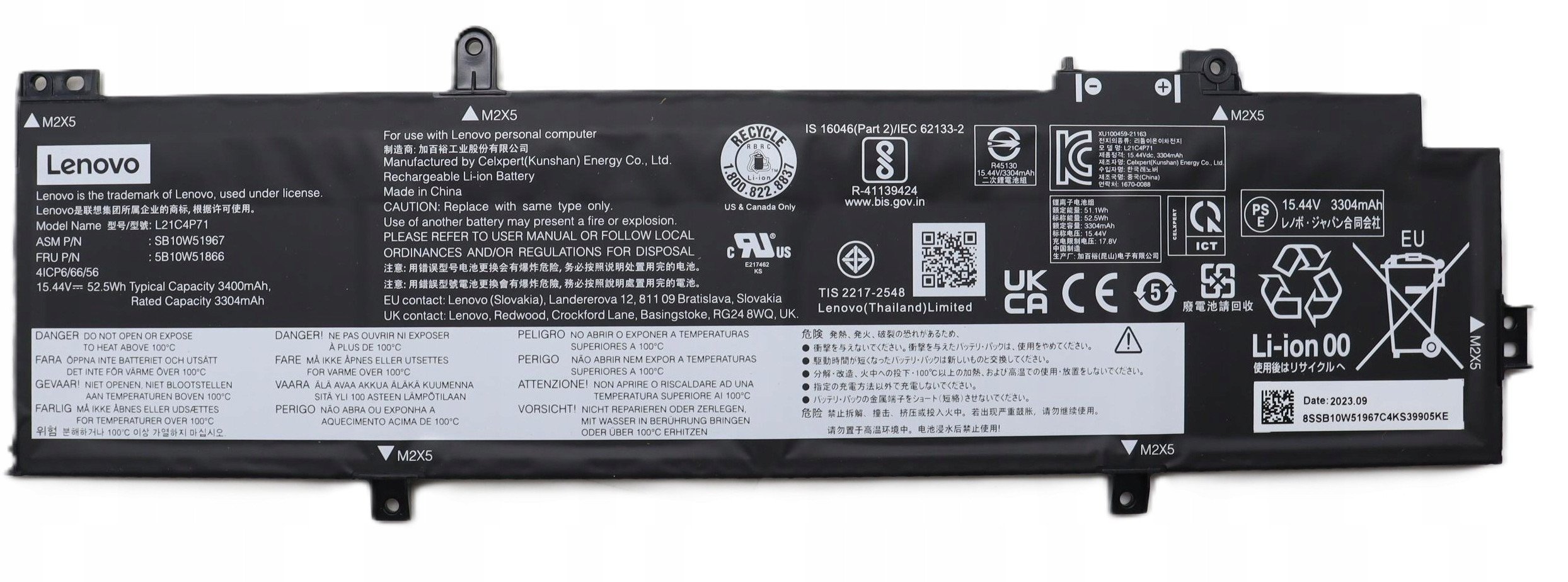 Internal Lithium-ion battery, 4-cell, 52.5Wh capacity