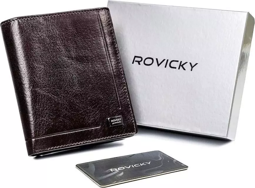 Rovicky Rozbudowany, klasyczny portfel męski z naturalnej skóry z technologią RFID - Rovicky