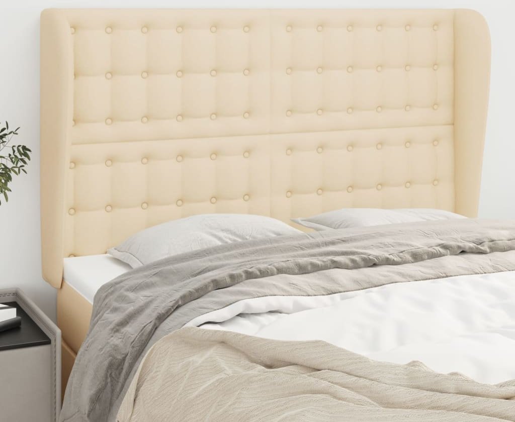 vidaXL vidaXL Zagłówek uszak, kremowy, 147x23x118/128 cm, tkanina